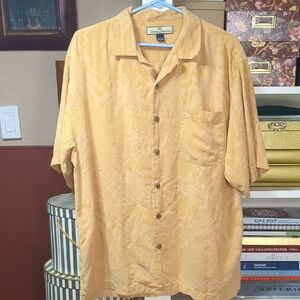 Tommy Bahama 100% Silk Yellow Palm Tree Casual Button Down Shirt Size XL